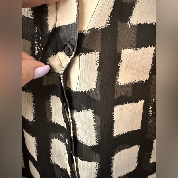 Michael Michael Kors Button Down Long Sleeve Sheer Black White Checker Blouse - Picture 4 of 5